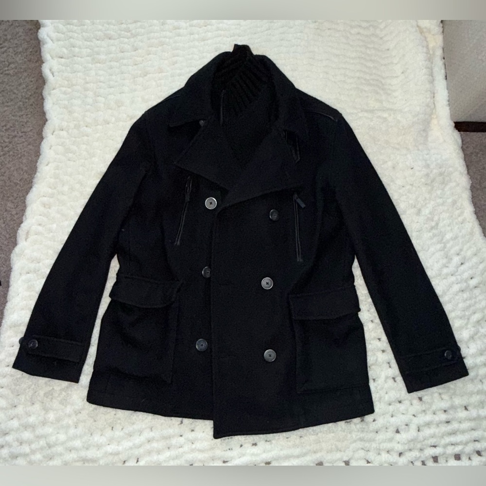 Kenneth Cole Men's Wool Blend Peacoat with Bib Coat